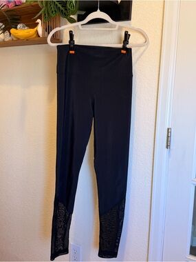 Beach Riot - Black Ribbed Leggings with Mesh Panels, L